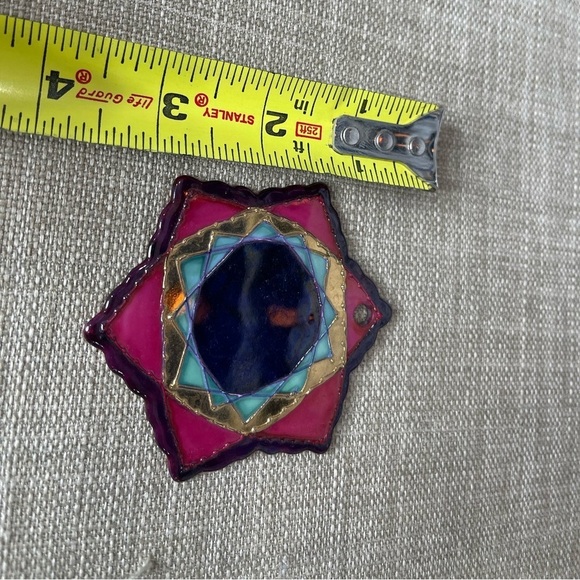 Geometric Design Pendant Multicolor Purple Gold Signed 6 Point Star - Picture 3 of 5